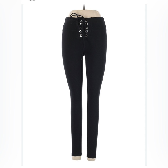Black Skinny Pants with Lace-Up Detail